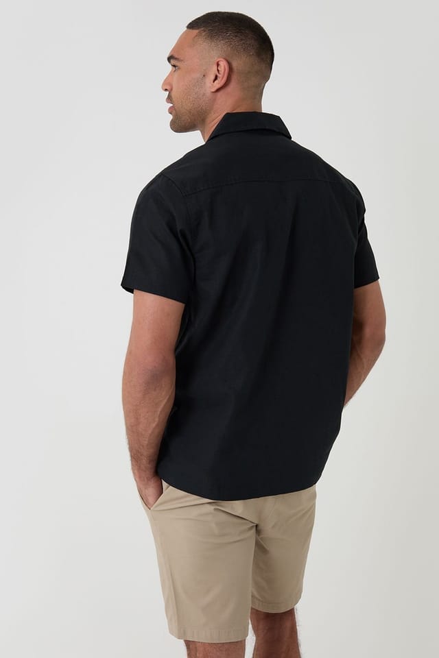 Threadbare Threadbare Men's Linen Cotton Blend Short Sleeve Shirt in Black - 2