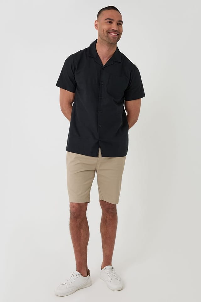 Threadbare Threadbare Men's Linen Cotton Blend Short Sleeve Shirt in Black - 3