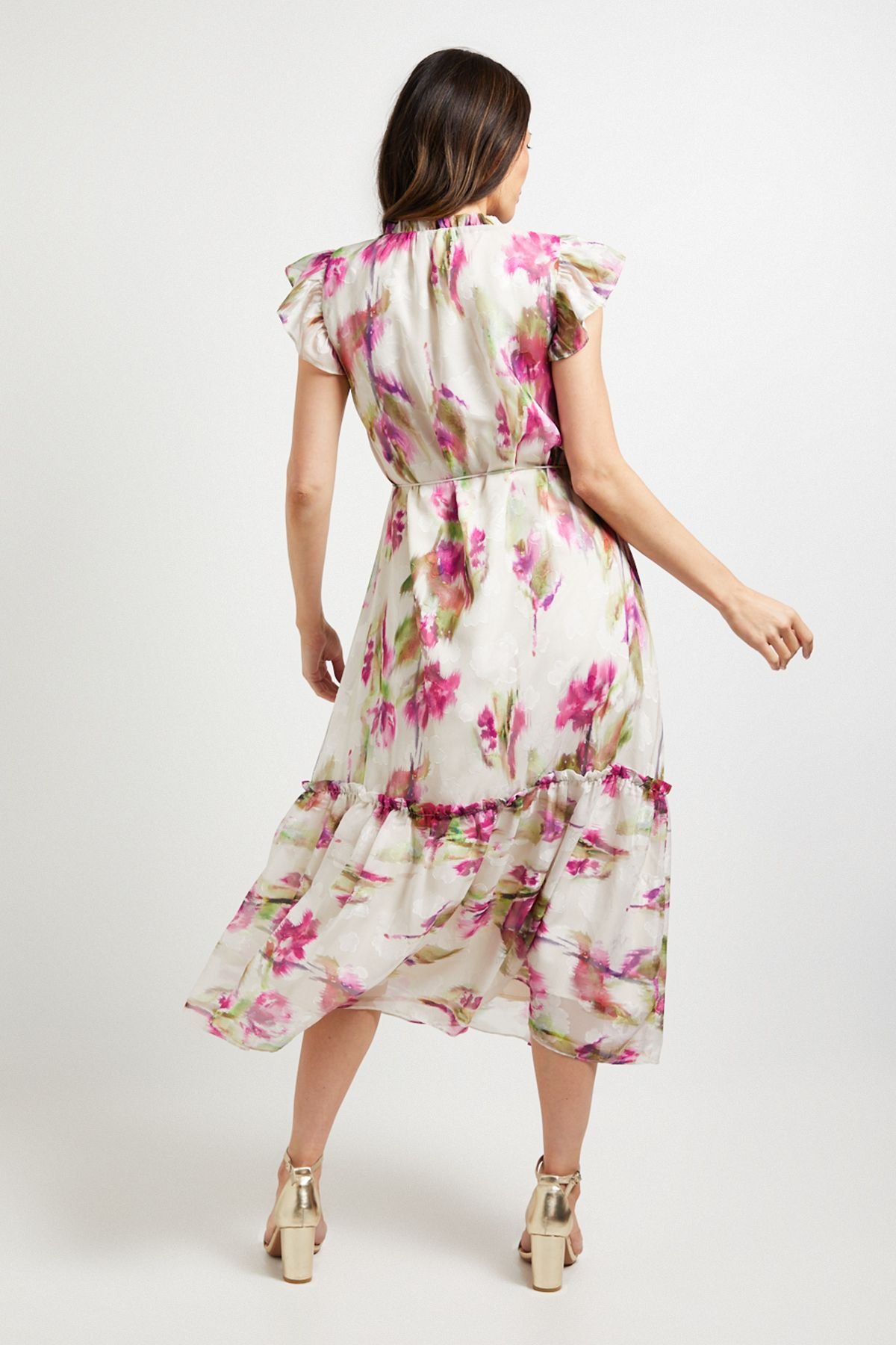 Wallis Wallis Women's Floral Burn Out Ruffle Midi Dress in Ivory - 3