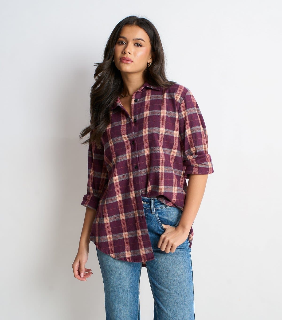Gini London Gini London Purple Check Longline Shirt