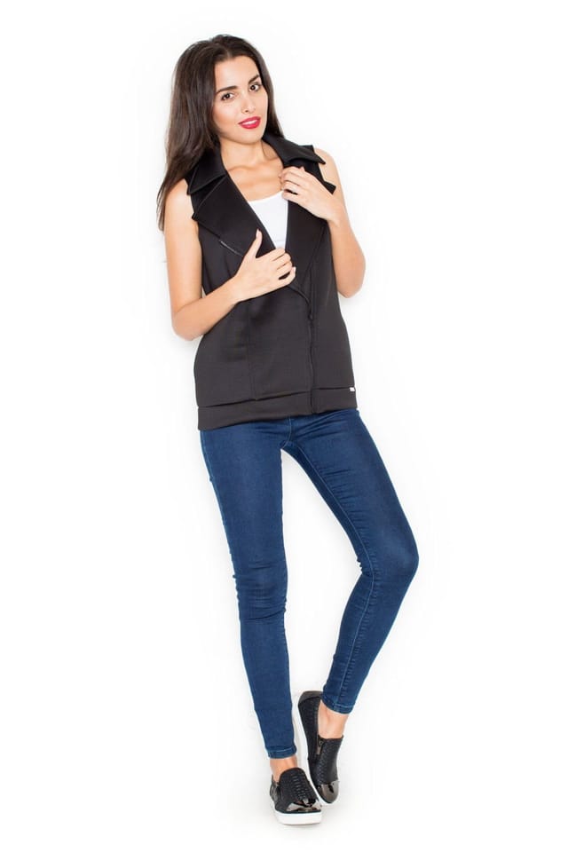 Love Lace Love Lace Women's Zipped Classic Lapel Smooth Sports Vest Style 49965 in Black - 2