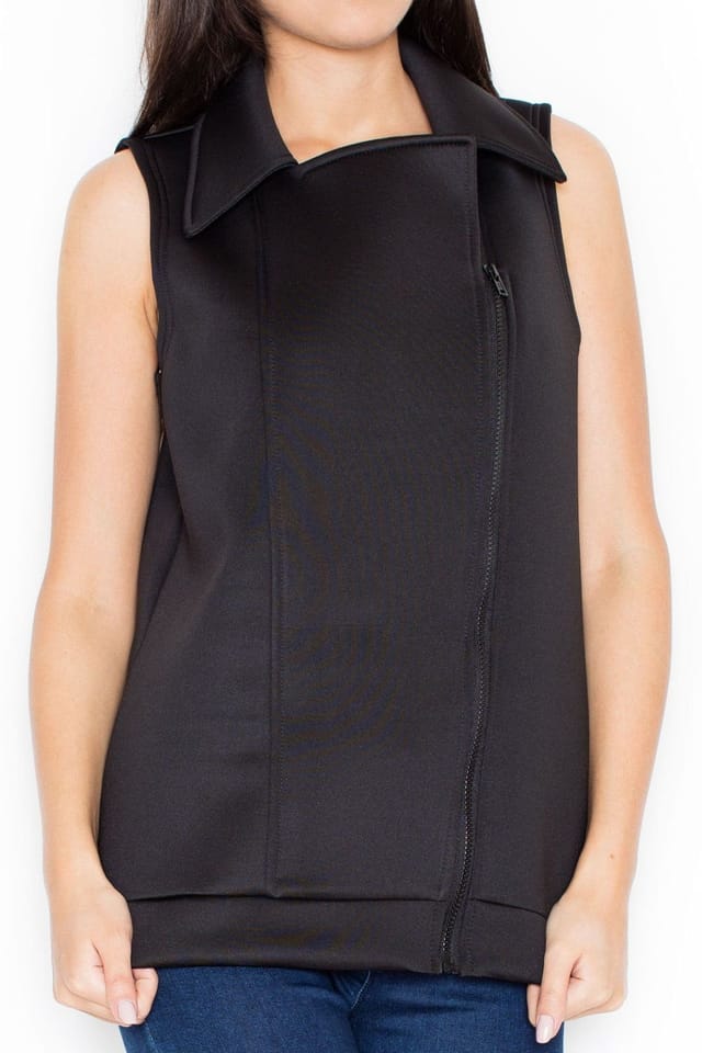 Love Lace Love Lace Women's Zipped Classic Lapel Smooth Sports Vest Style 49965 in Black - 3