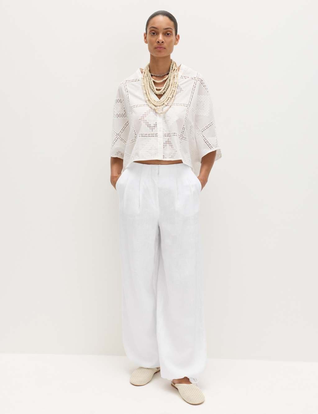 Marks & Spencer M&S Pure Linen Balloon Trousers White