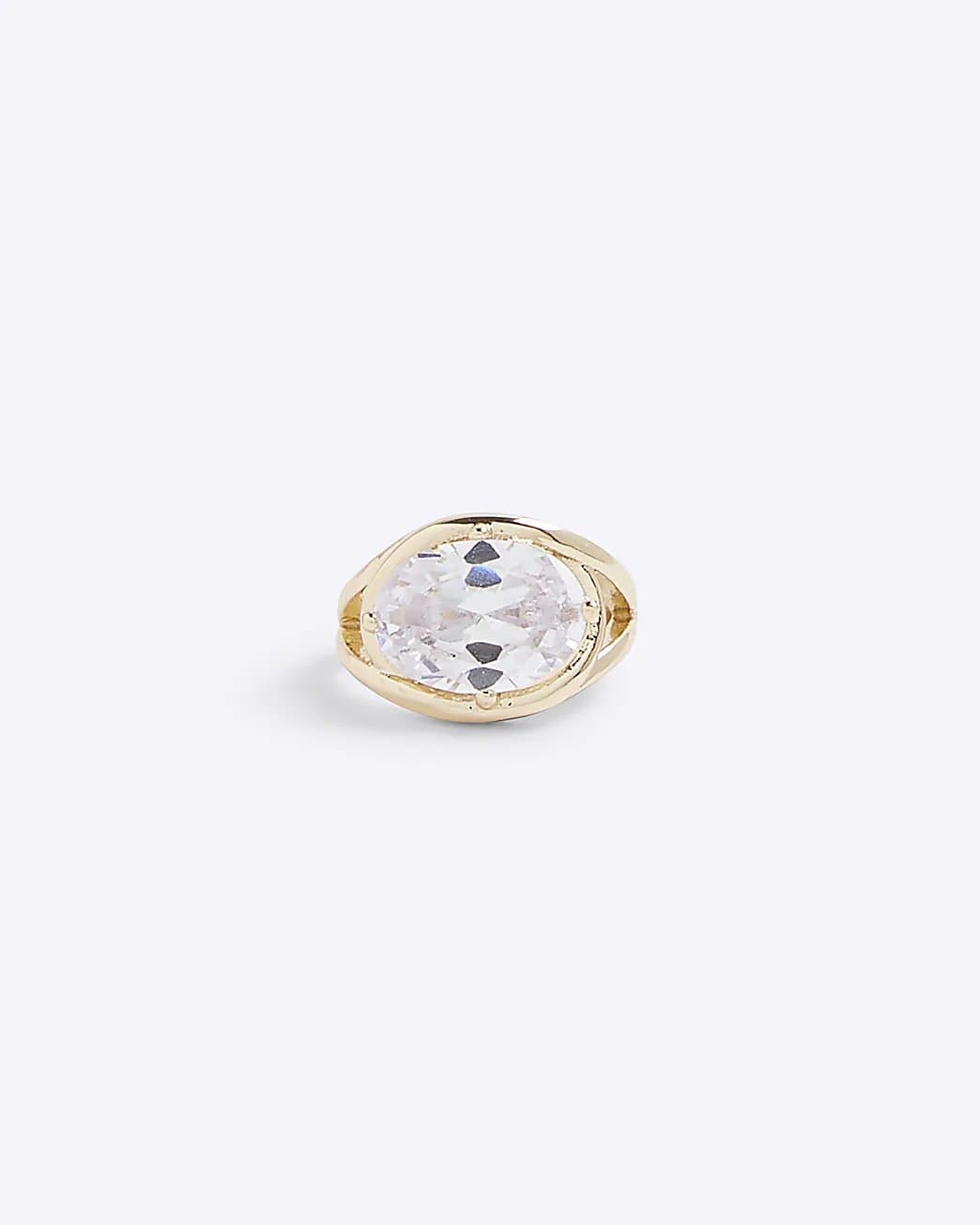 River Island River Island Womens Gold Statement Diamond Simulant Stone Ring