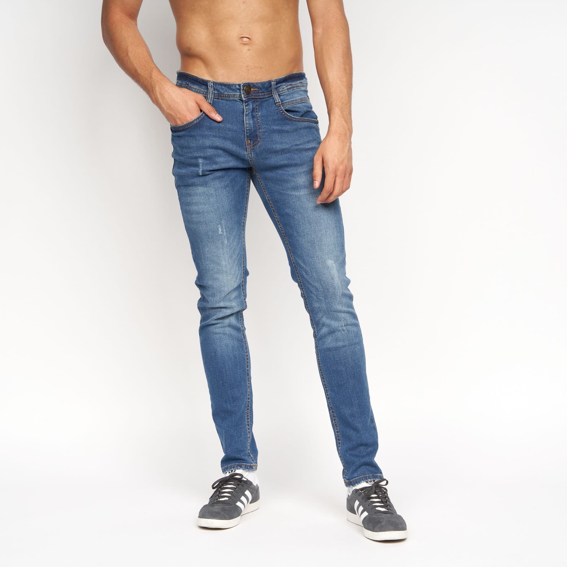 Duck&Cover Duck&Cover Tranfold Men's Slim-Fit Distressed Denim Jeans in Mid Blue