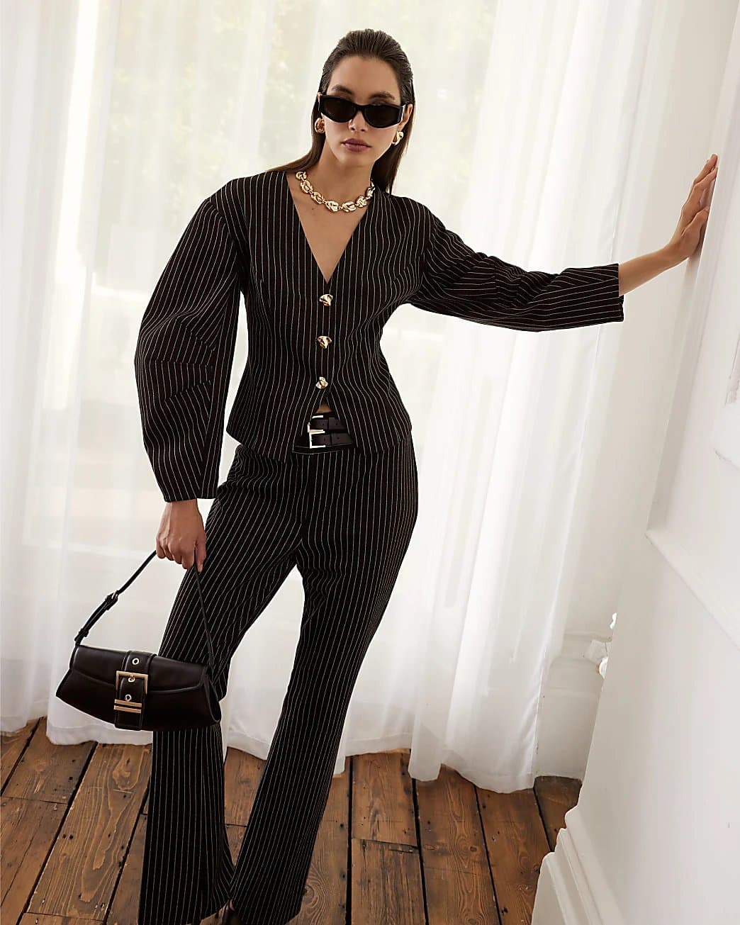 River Island River Island Womens Navy Pinstripe Cocoon Sleeve Jacket