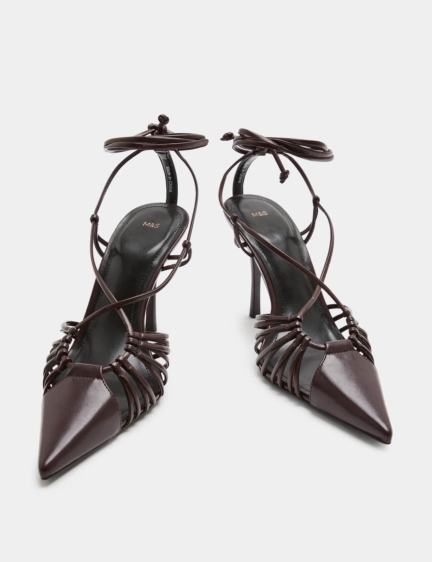 Marks & Spencer M&S Strappy Stiletto Heel Pointed Court Shoes Wine