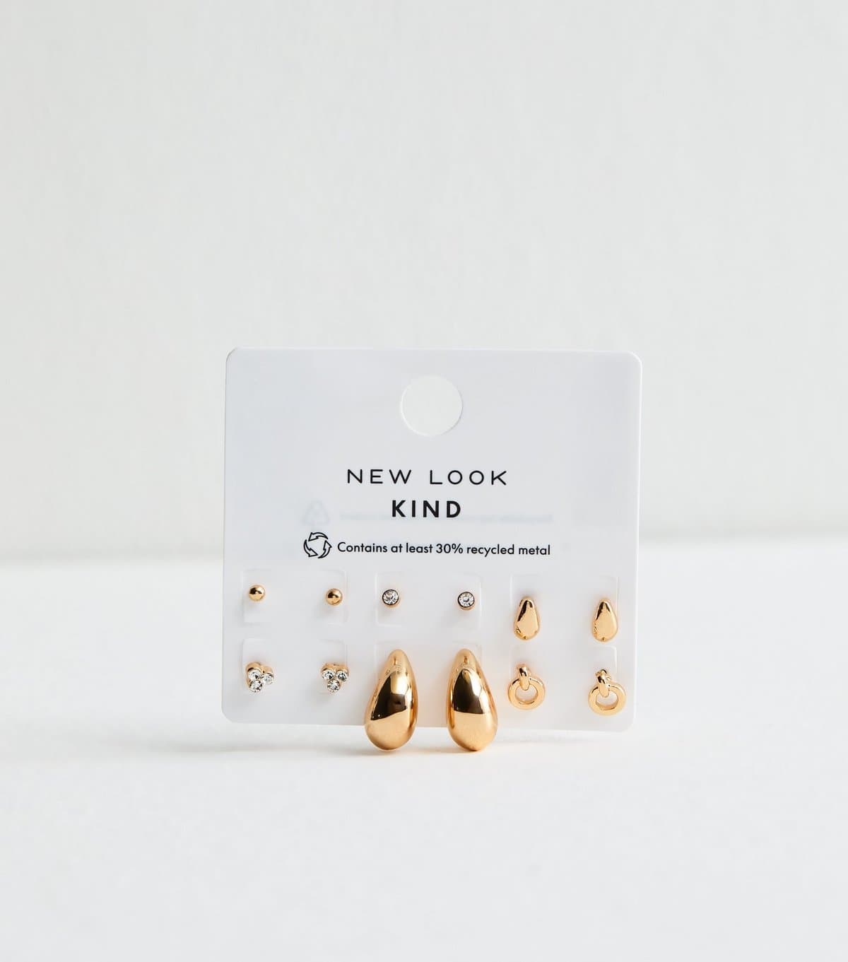 New Look Pack of 6 Gold Tone Mix Stud and Teardrop Earrings New Look