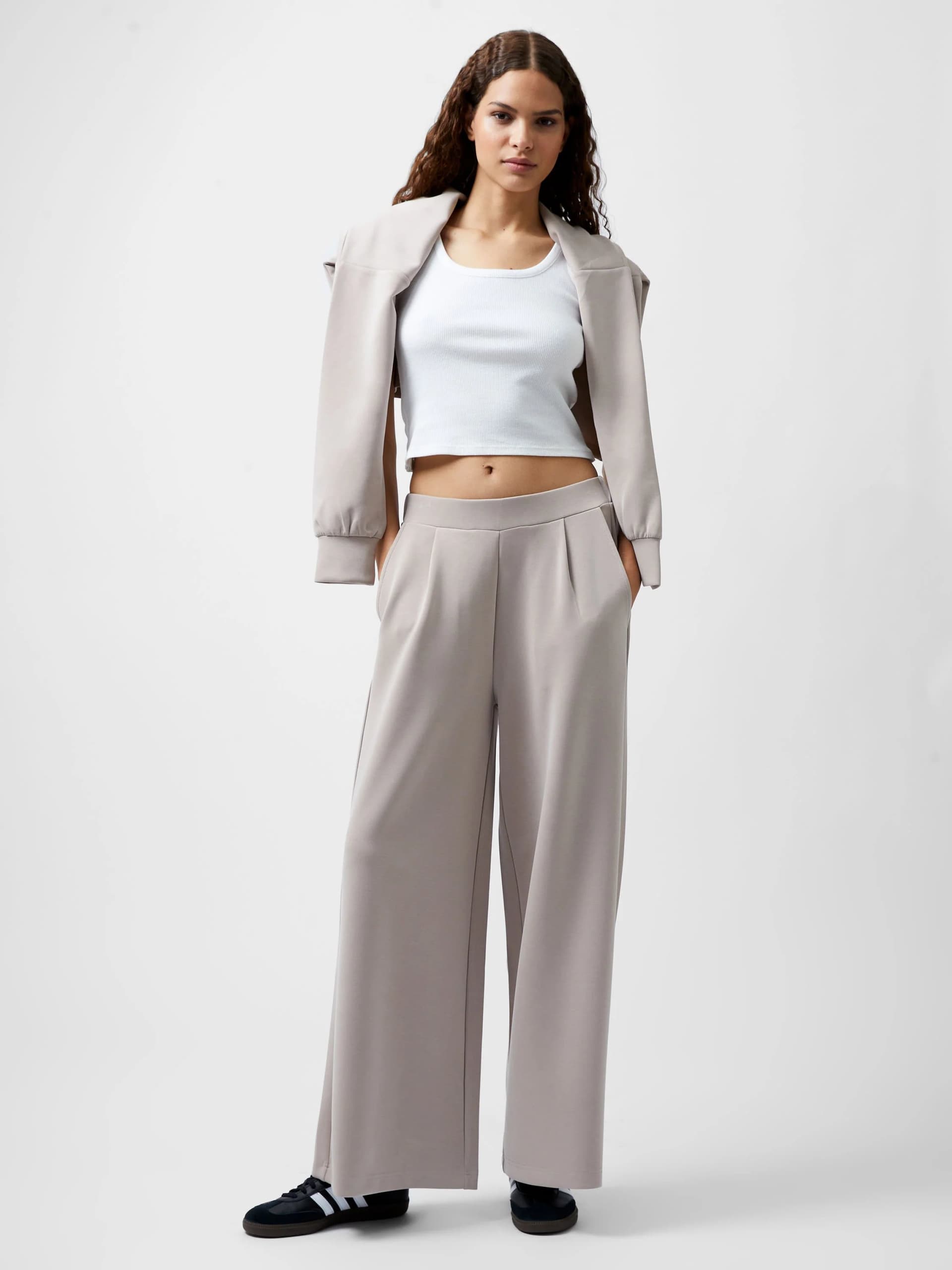 French Connection Wren Wide Leg Trousers Washed Macchiato