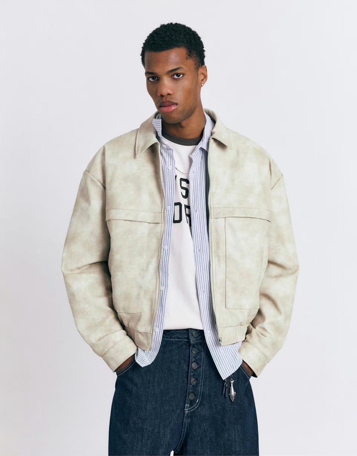 ASOS Pull&Bear Faux leather jacket in beige - 1