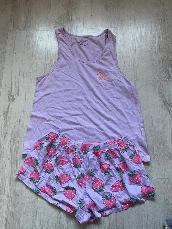 Atmosphere 100% cotton lilac strawberry pyjama vest top cami camisole - 1