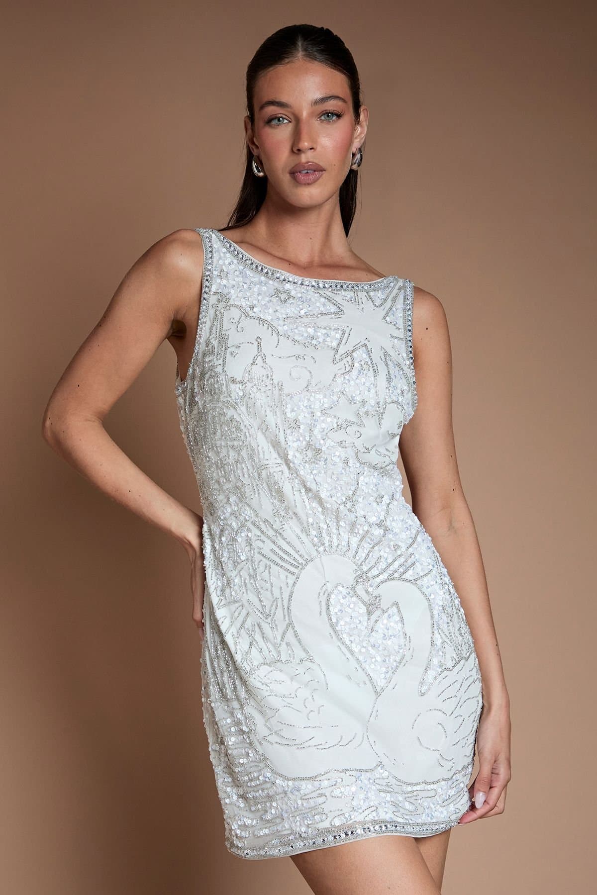 Coast Coast Women's Happily Ever After Swan Embellished Mini Dress in Ivory
