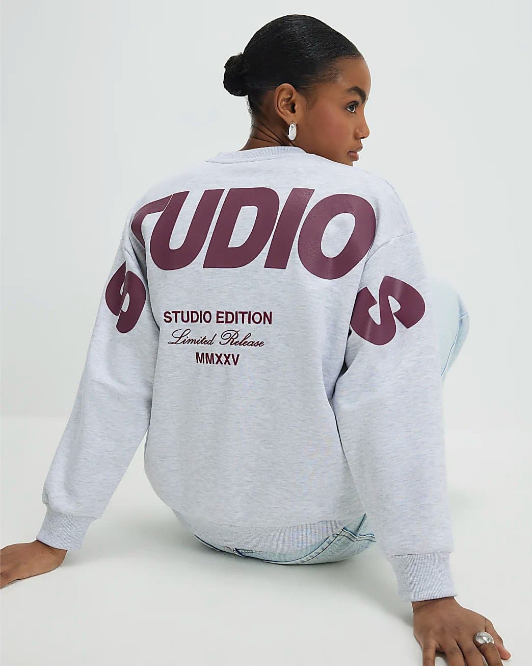River Island River Island Womens Grey Studio Graphic Oversized Sweatshirt