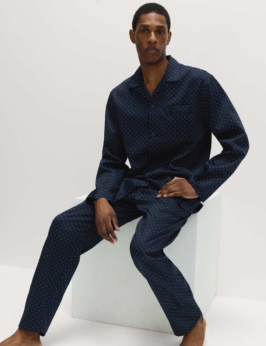 Marks & Spencer M&S Pure Cotton Polka Dot Pyjama Set Navy Mix