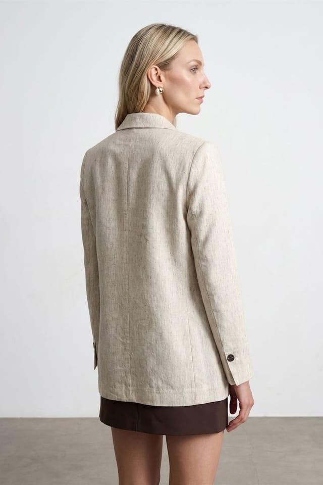 Dilvin Dilvin Women's Woven Blazer Jacket With Shawl Collar in Medium Beige - 2