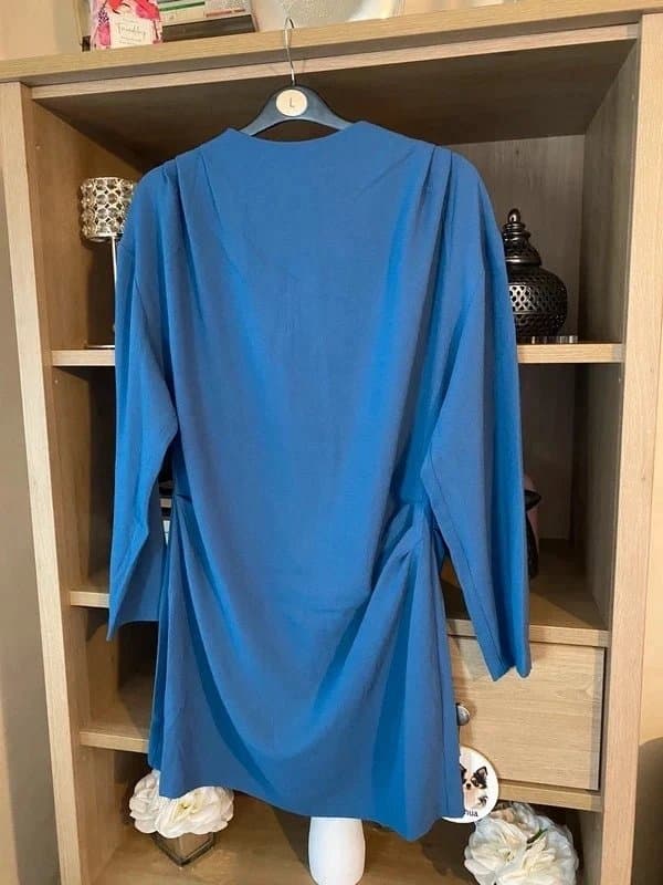 H&M 💙 H&M Cornflower Blue Ruched Midi Dress - Size Large (16/18) - Dopamine Dressing