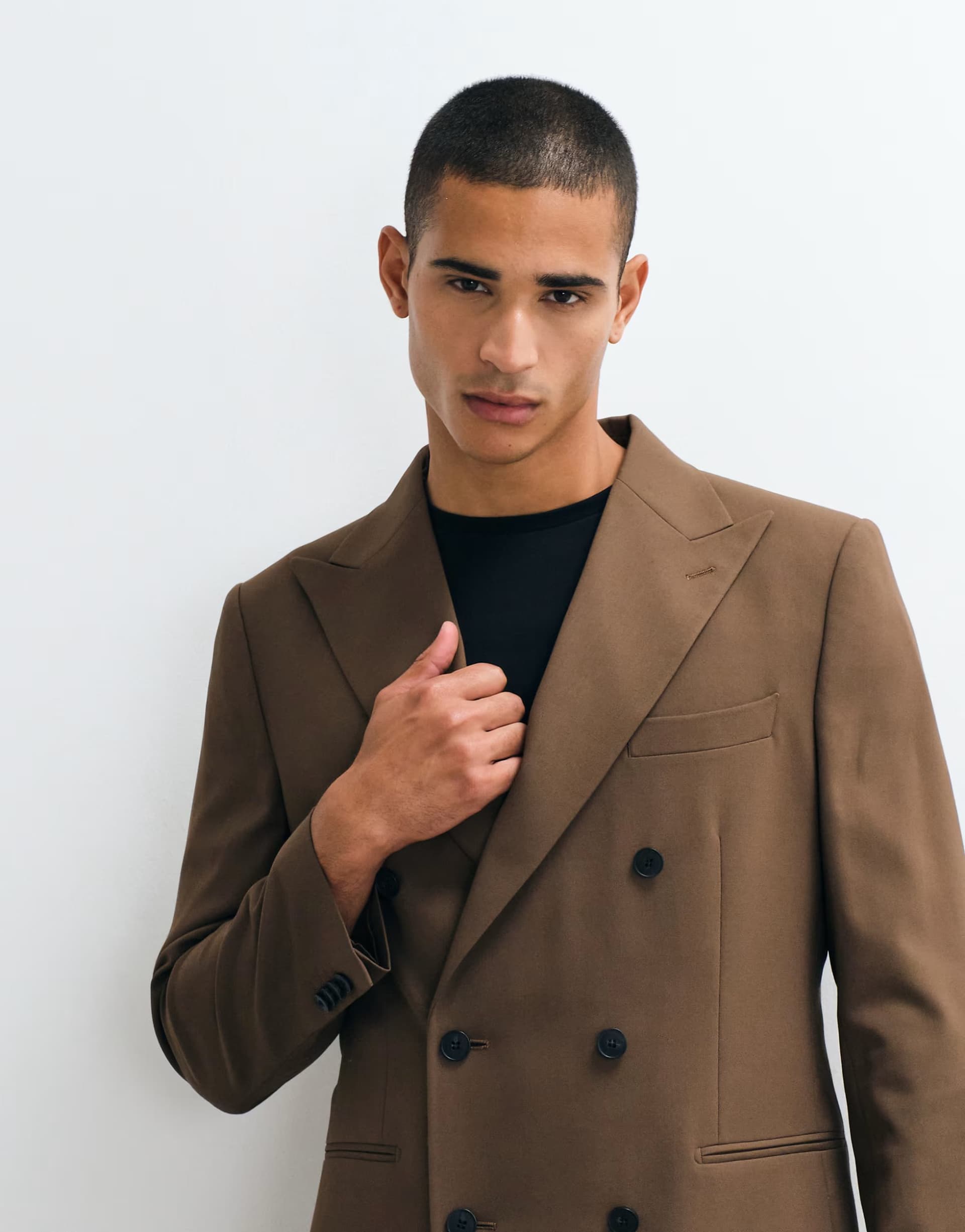 ASOS ASOS DESIGN regular double breasted suit blazer in brown