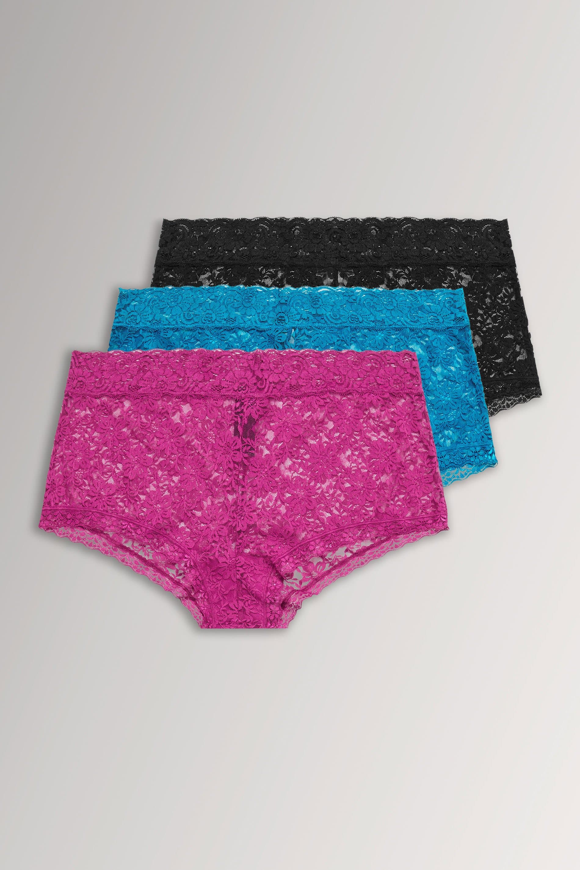 Yours 3 Pack Plus Size Pink & Blue Lace Mid Rise Shorts