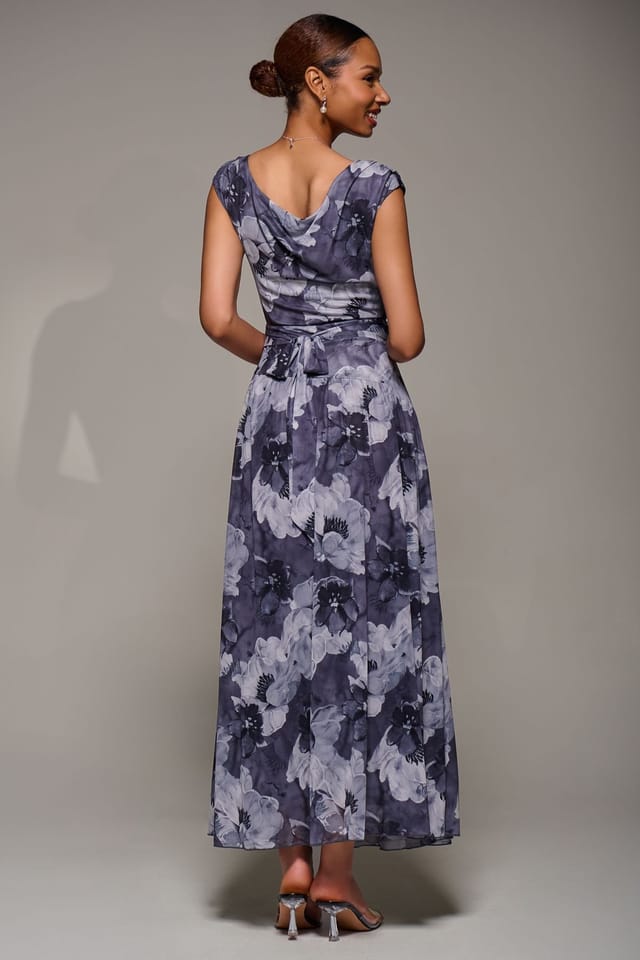 Jolie Moi Jolie Moi Women's Asymmetric Draped Mesh Maxi Dress - 2