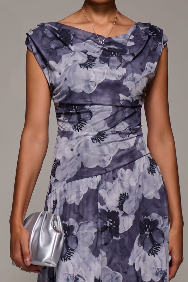 Jolie Moi Jolie Moi Women's Asymmetric Draped Mesh Maxi Dress - 3