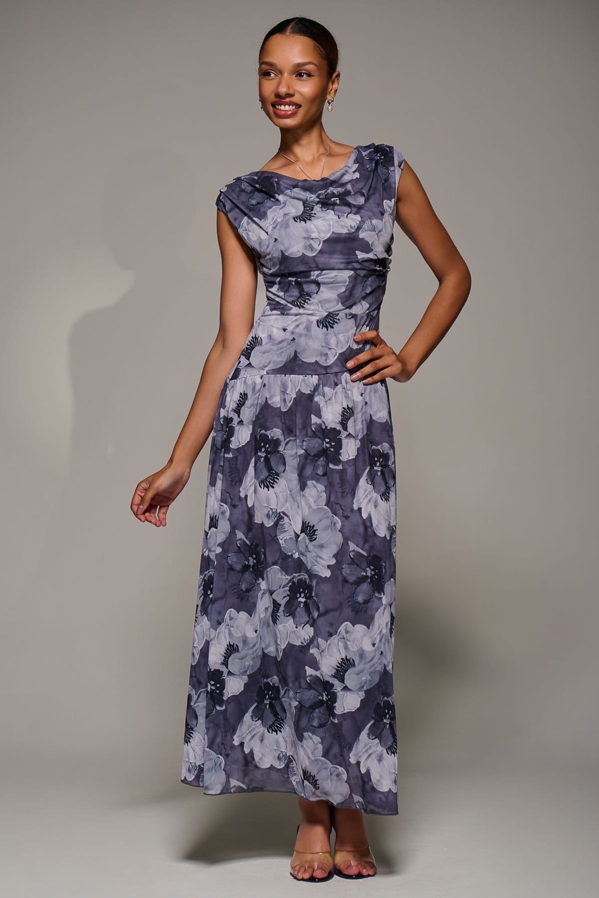 Jolie Moi Jolie Moi Women's Asymmetric Draped Mesh Maxi Dress - 4