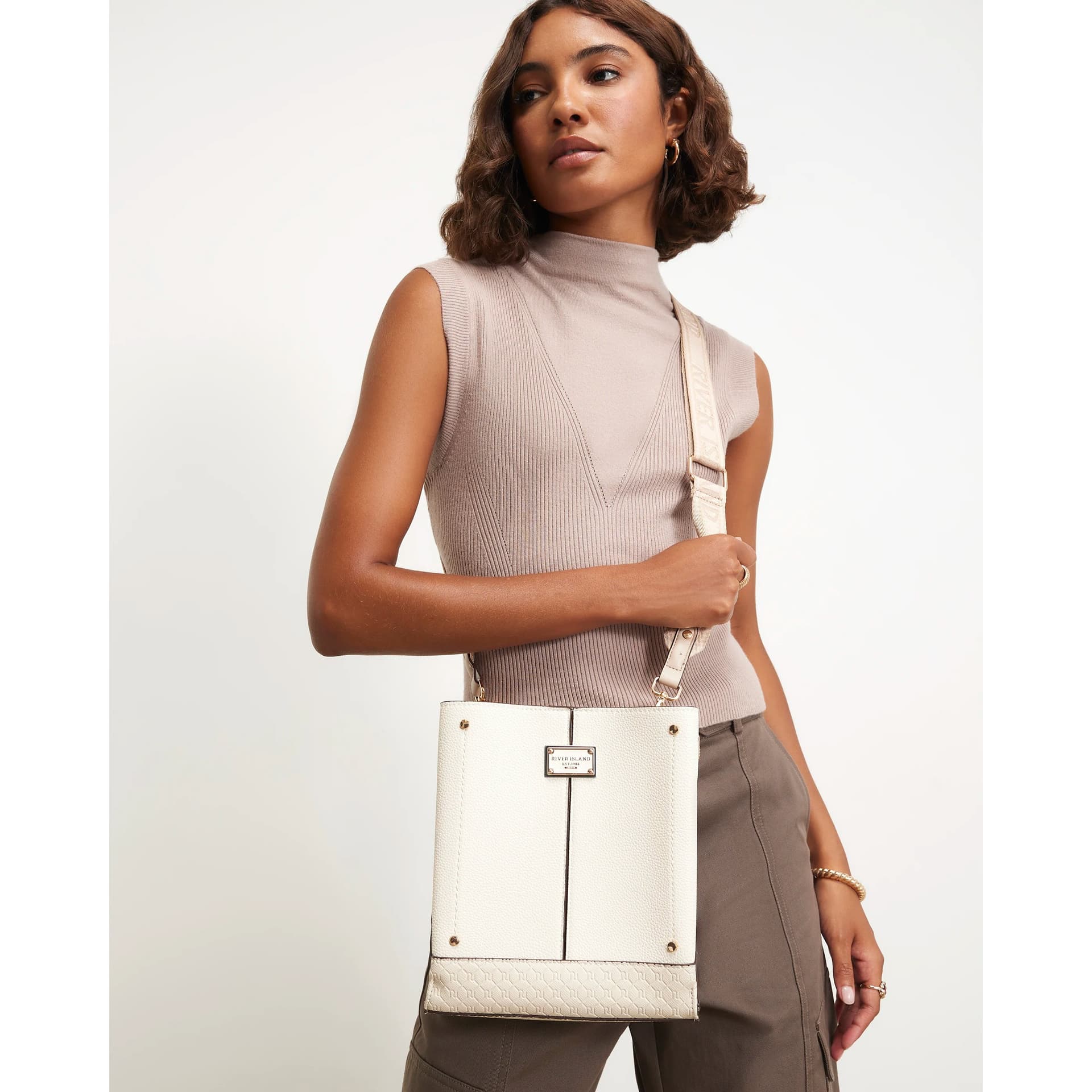 River Island River Island Womens Cream Panelled Triple Compartment Bag