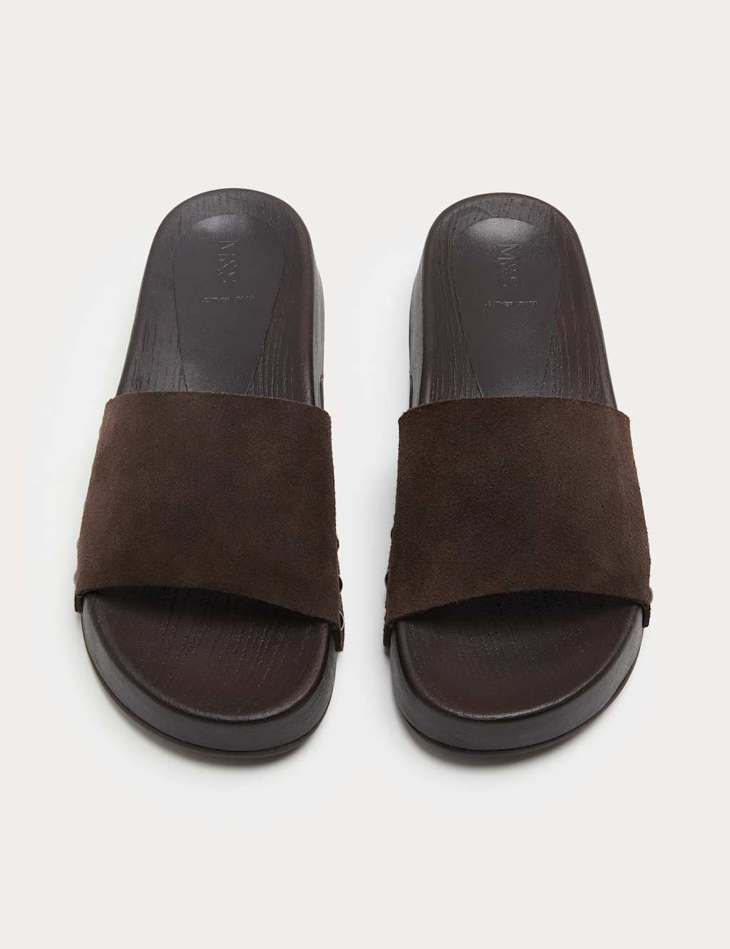 Marks & Spencer M&S Suede Platform Open Toe Clogs Brown - 1