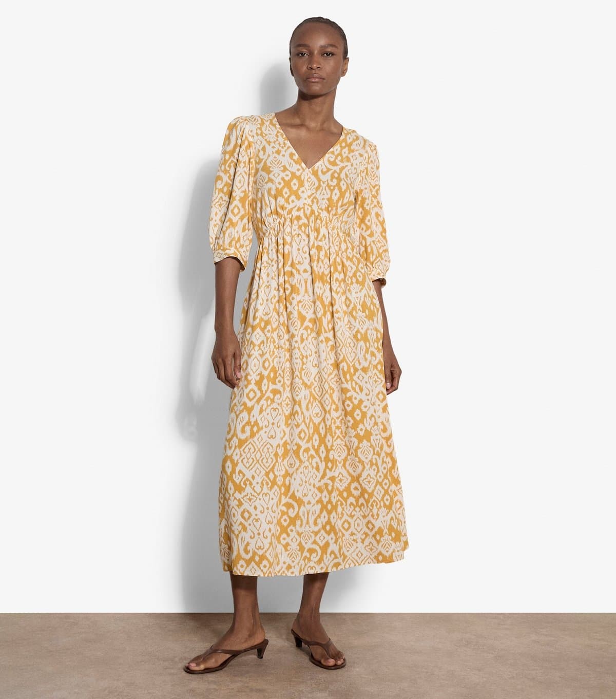 Apricot Women's Yellow Abstract Print Cropped Sleeve Midi Dress Apricot New Look