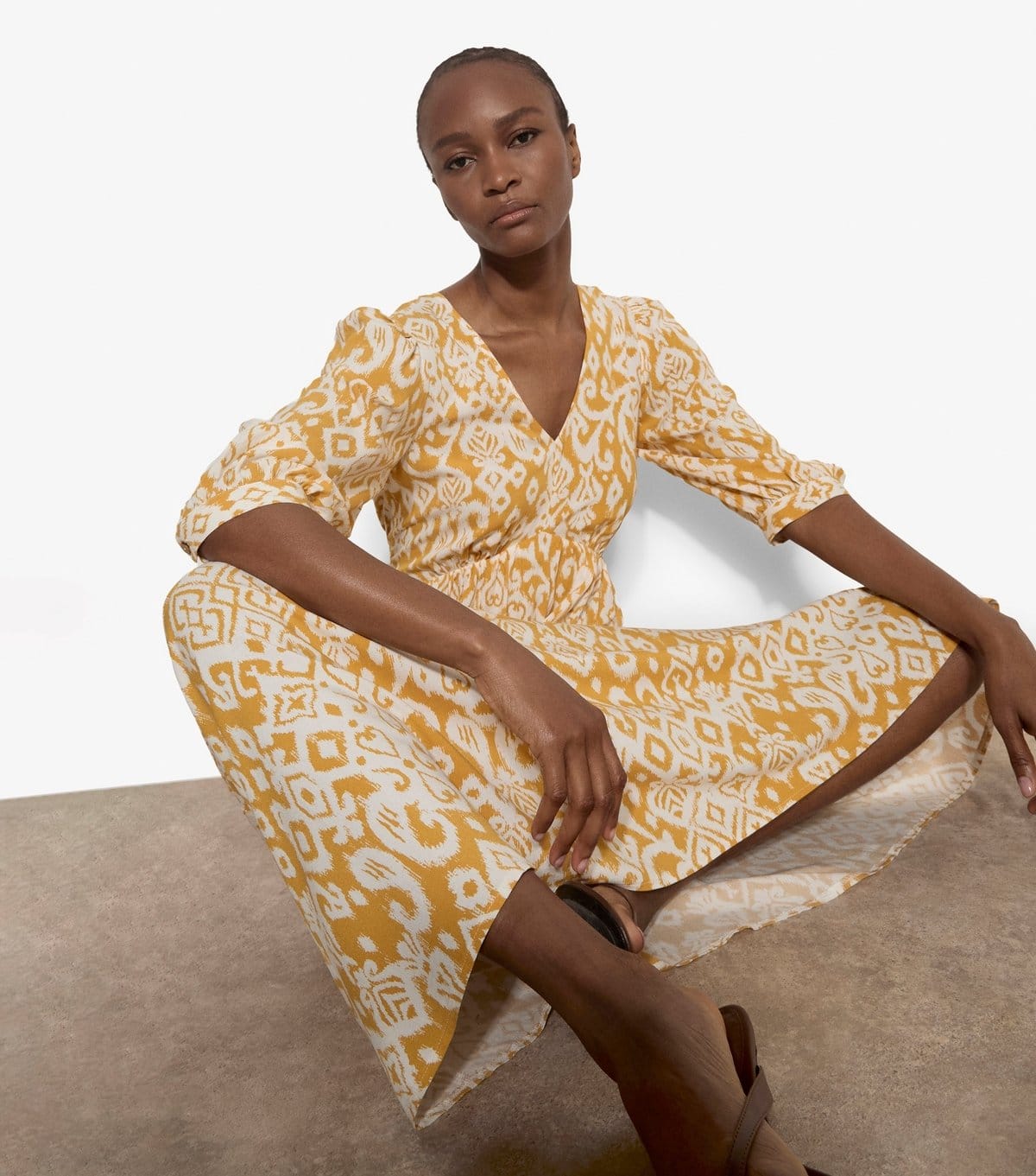 Apricot Women's Yellow Abstract Print Cropped Sleeve Midi Dress Apricot New Look - 4