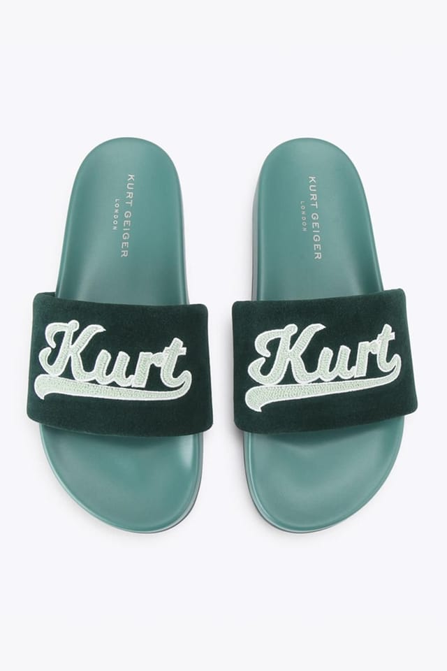 Kurt Geiger London Kurt Geiger London Men's 'Script Slide' Suede Sandals in Dark Green - 2