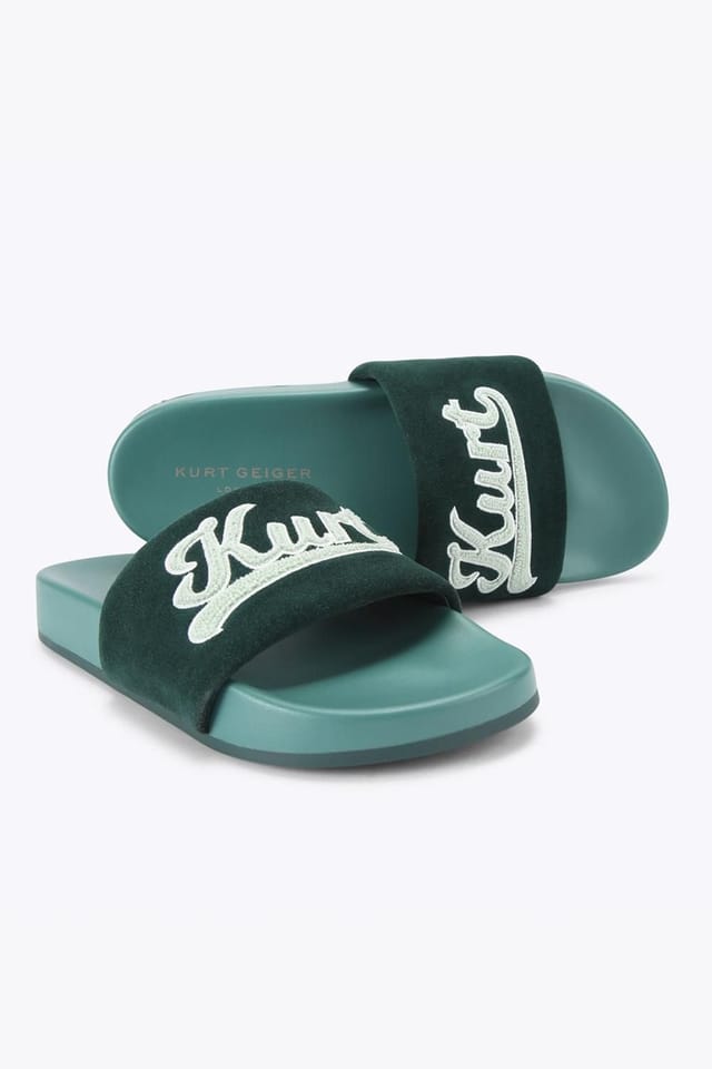 Kurt Geiger London Kurt Geiger London Men's 'Script Slide' Suede Sandals in Dark Green - 3