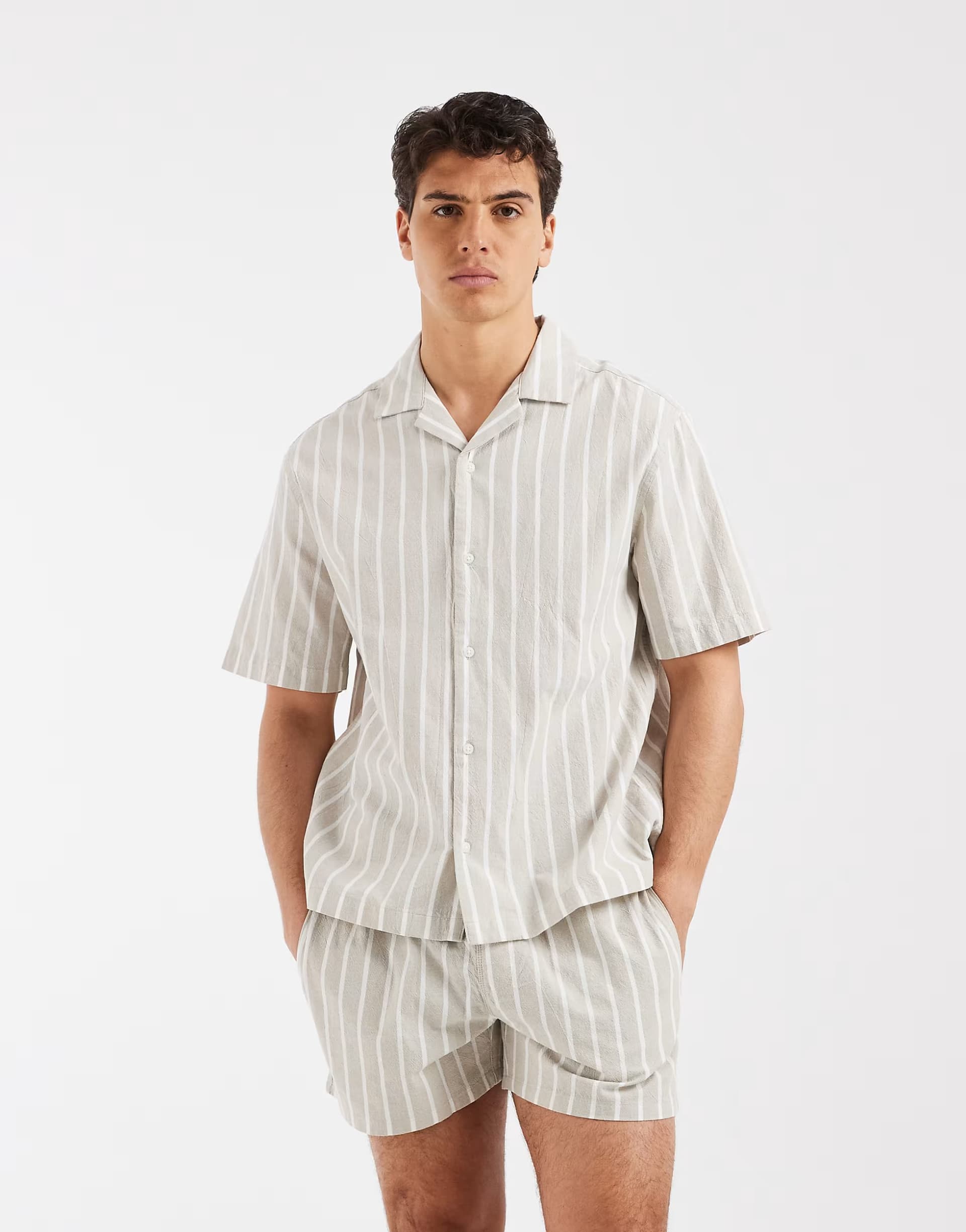 ASOS ASOS DESIGN co-ord relaxed stripe shirt in green