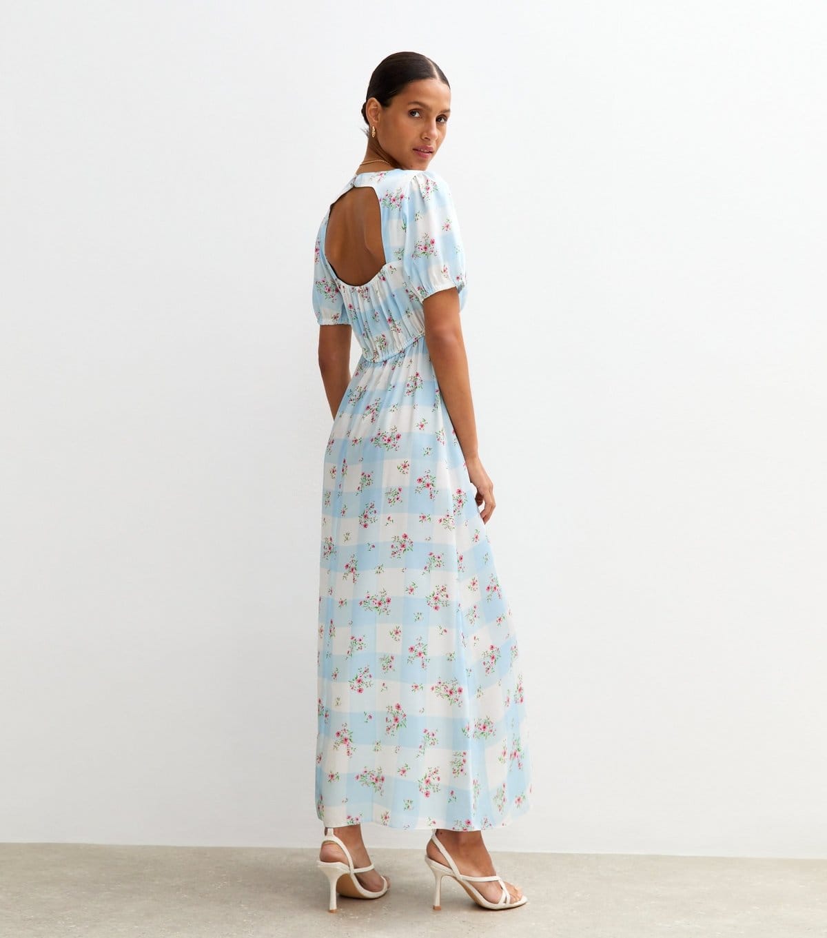 New Look Blue Floral Print Satin Midi Dress
