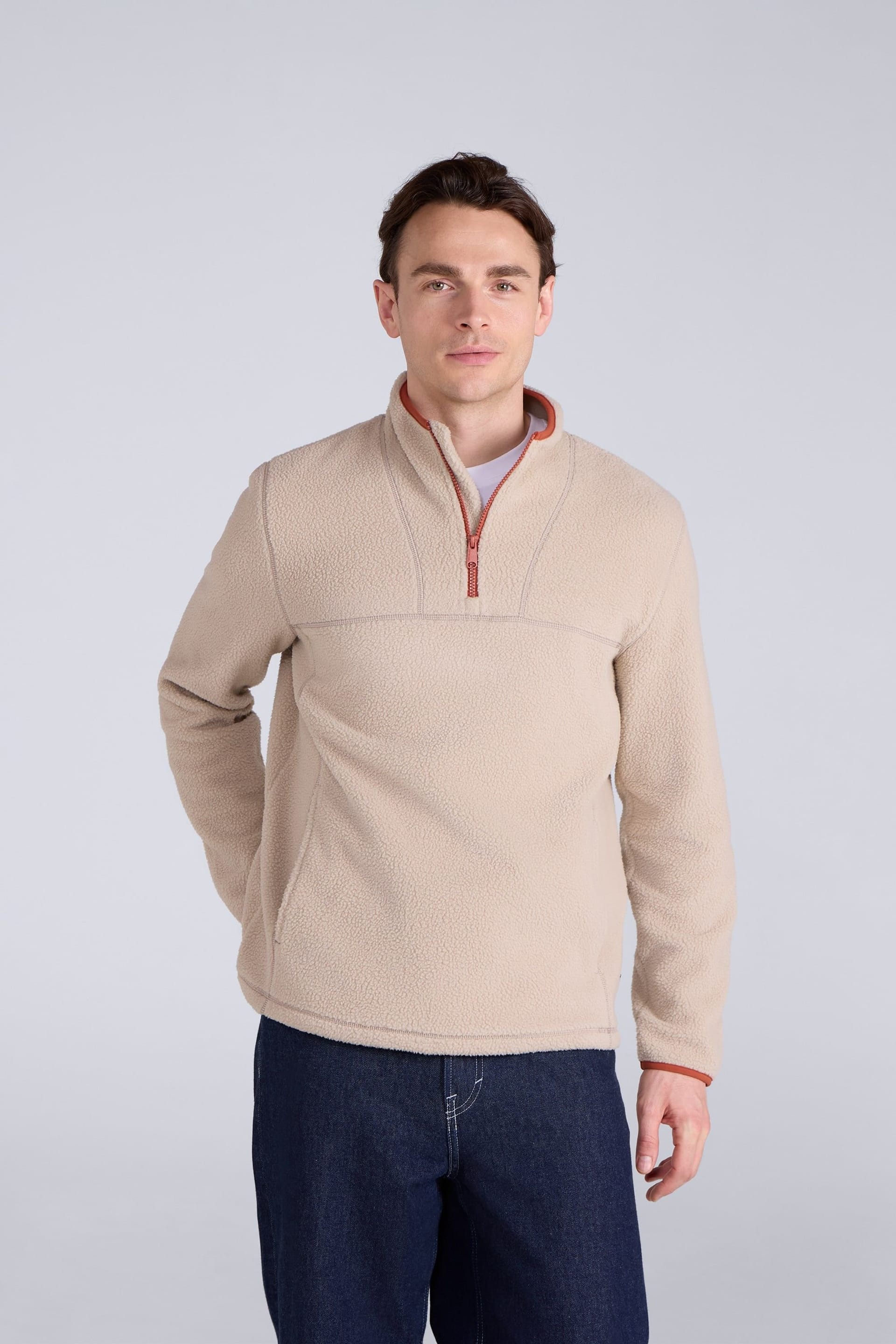 Animal Men's 'Alfie' Soft Borg Fleece Half Zip Jumper in Light