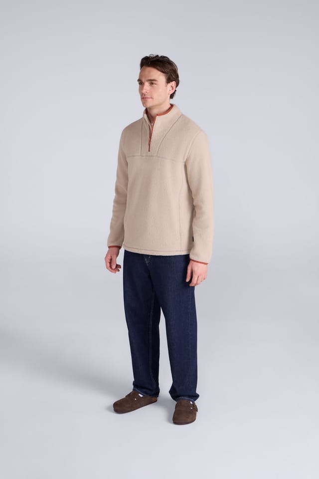Animal Animal Men's 'Alfie' Soft Borg Fleece Contrast Trim Warm Casual Half Zip Jumper in Light Beige - 2