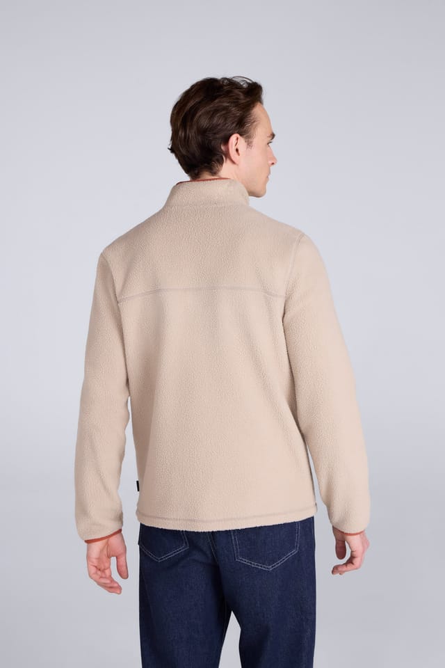 Animal Animal Men's 'Alfie' Soft Borg Fleece Contrast Trim Warm Casual Half Zip Jumper in Light Beige - 3