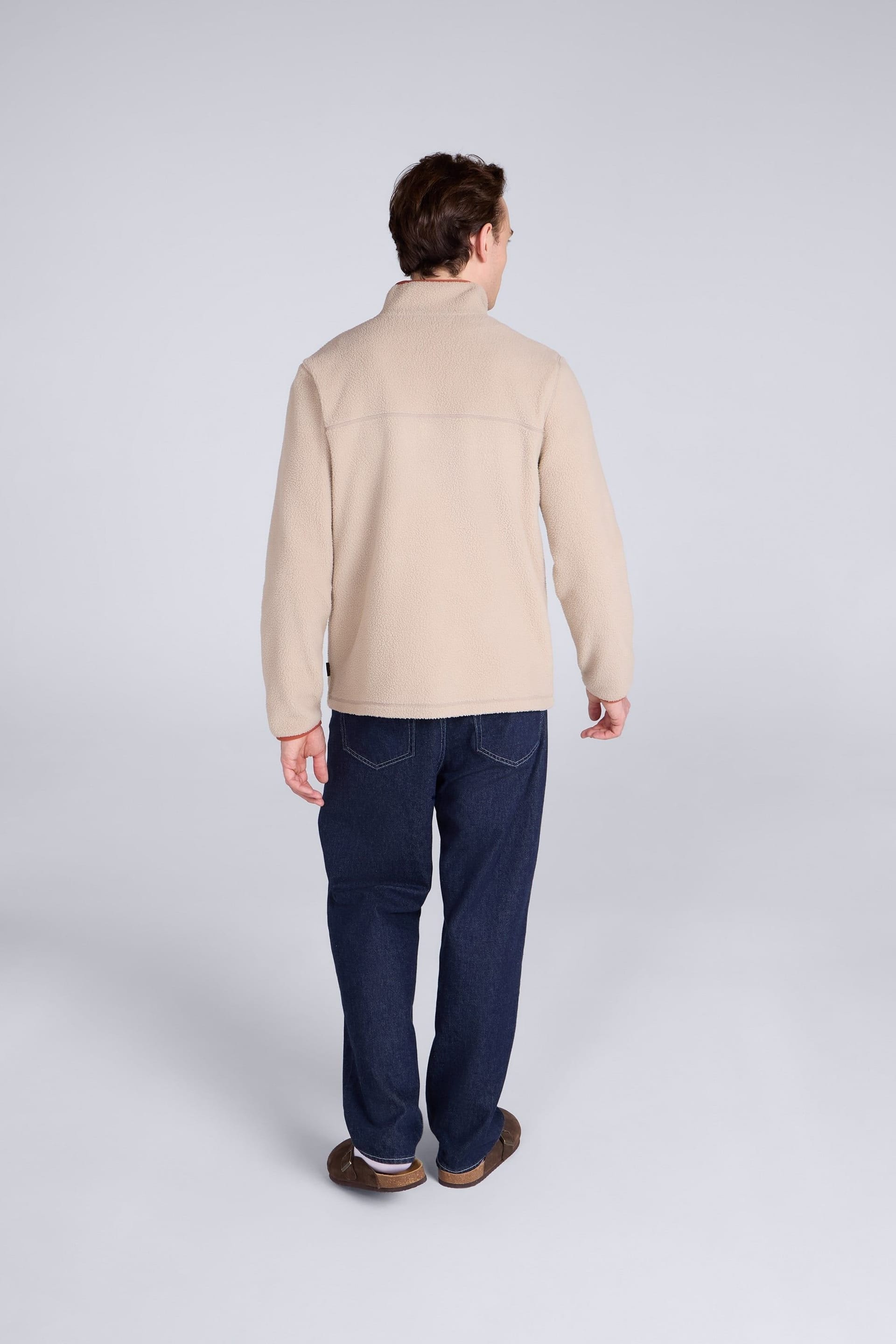 Animal Animal Men's 'Alfie' Soft Borg Fleece Contrast Trim Warm Casual Half Zip Jumper in Light Beige - 4