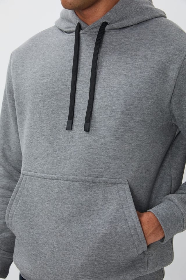 Tommy Life Tommy Life Men's Solid Hooded Sweatshirt With Pocket in Grey - 2