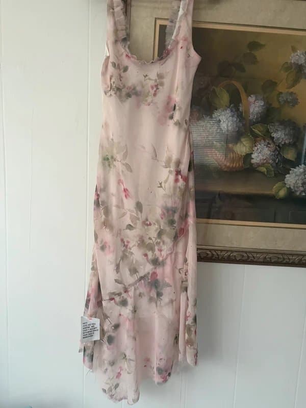 ASOS Design ASOS Design Pink Floral Chiffon Midi Dress Ruffle Trim US 6