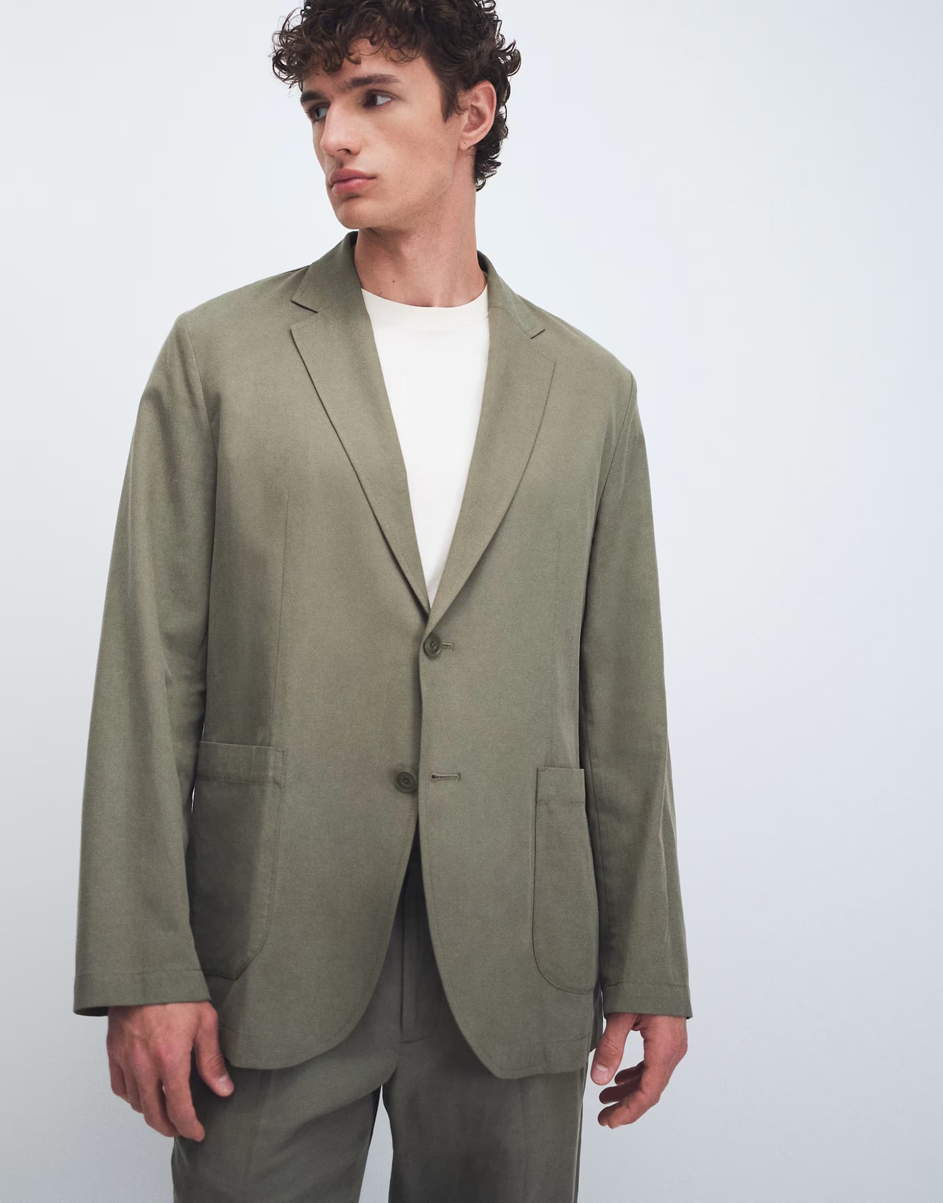 ASOS Mango Delave linen blend relaxed fit suit blazer co-ord in olive green