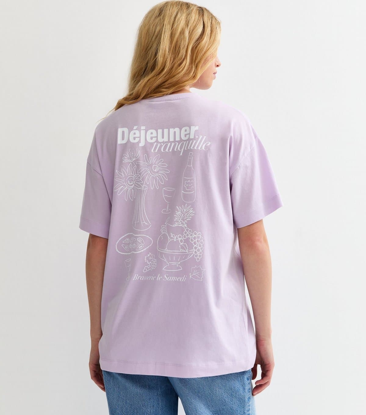 New Look Women's Lilac Sketchy Print Oversized T-Shirt New Look