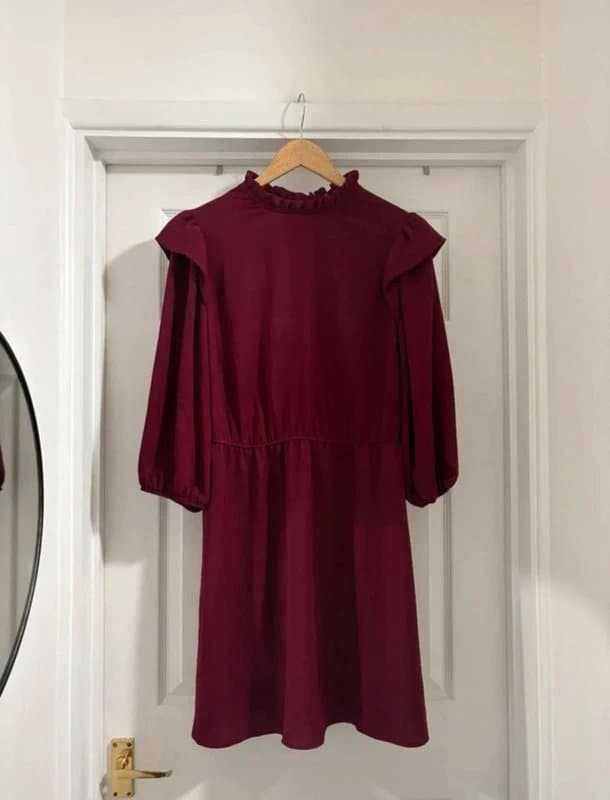 New Look Beautiful Women's New Look Spring Midi Burgundy Long Sleeve Shift Dress size 14