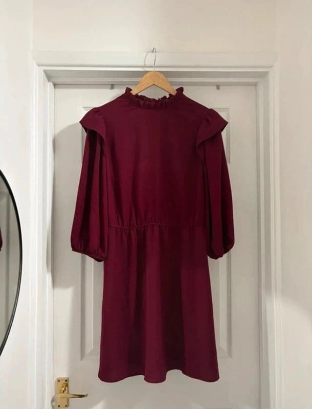 New Look Beautiful Women's New Look Spring Midi Burgundy Long Sleeve Shift Dress size 14 - 1