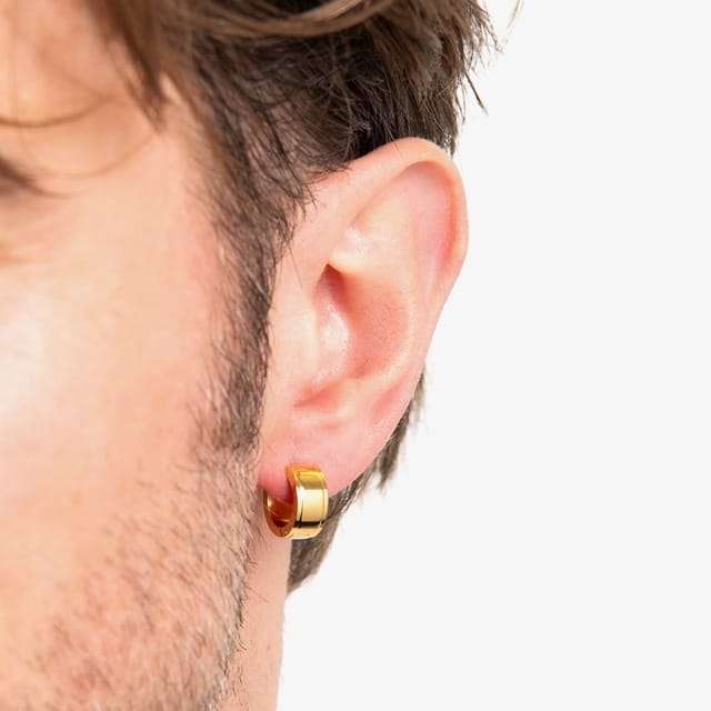 Fred Bennett Fred Bennett Men's Gold Tone Stainless Steel Polished Huggie Hoop Earrings E6569 - 2
