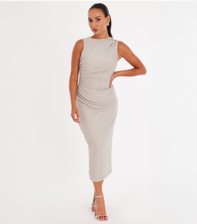 Quiz Women's Petite Cream Glitter Midaxi Dress Quiz New Look - 2