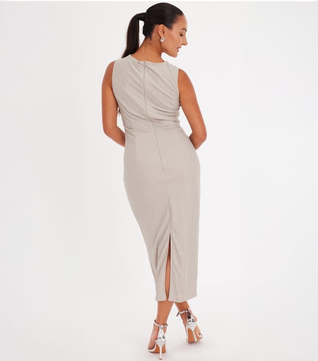 Quiz Women's Petite Cream Glitter Midaxi Dress Quiz New Look - 3