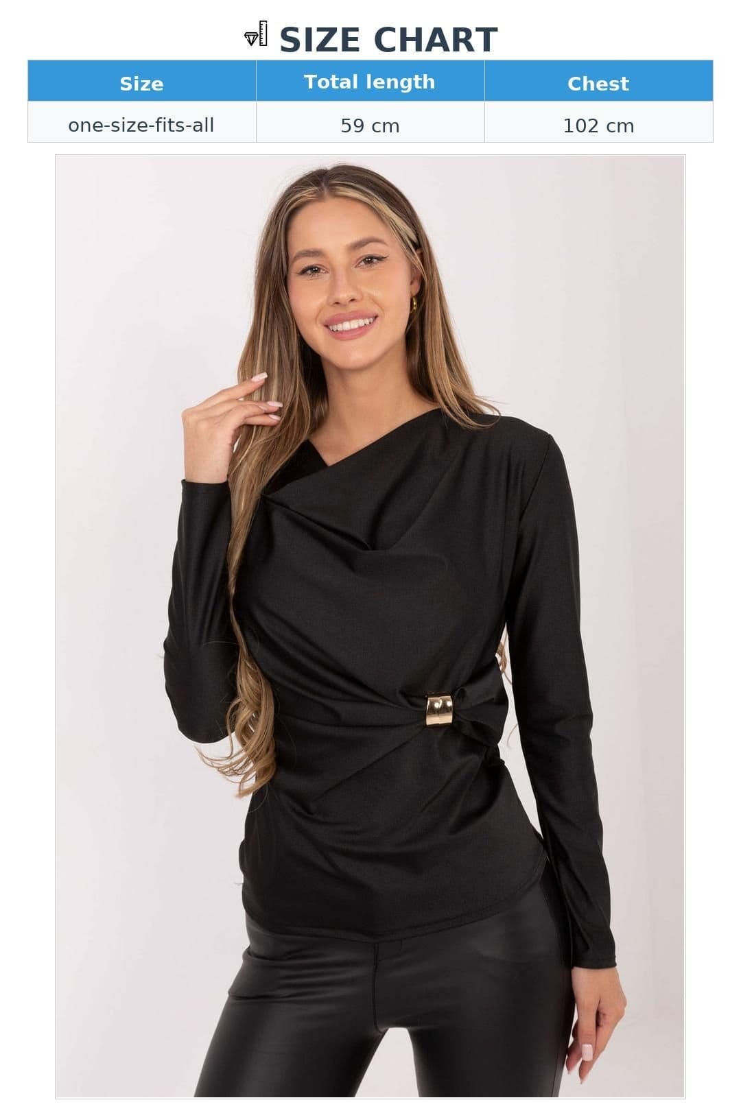 Love Lace Love Lace Women's Elegant Draped Blouse with Pleated Metal Accent in Black - 4