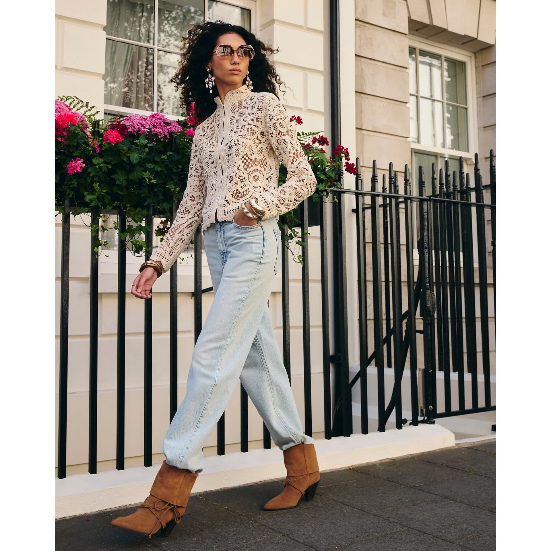 River Island River Island Womens Cream Crochet Drummer Jacket