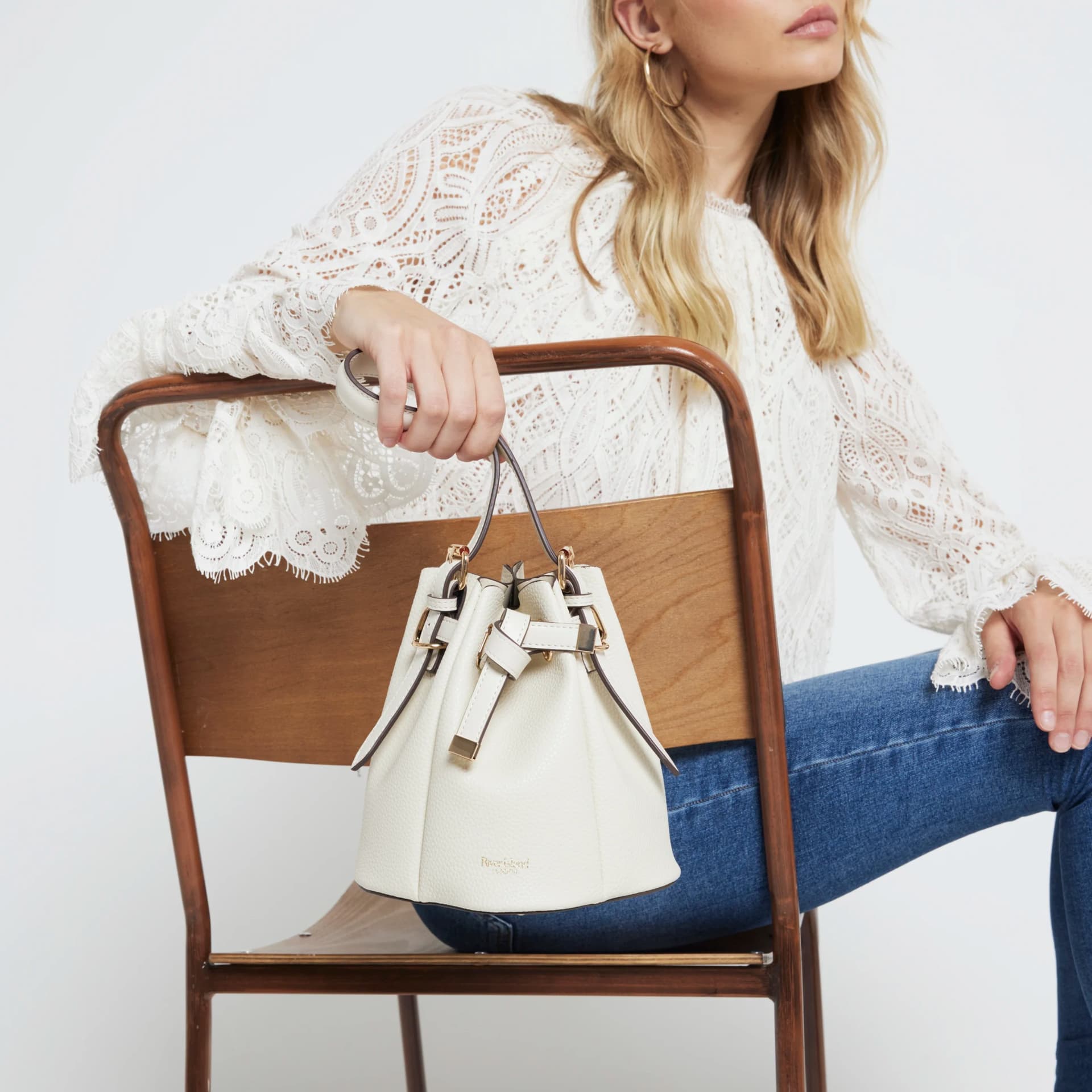 River Island River Island Womens Cream Cross Body Bucket Bag
