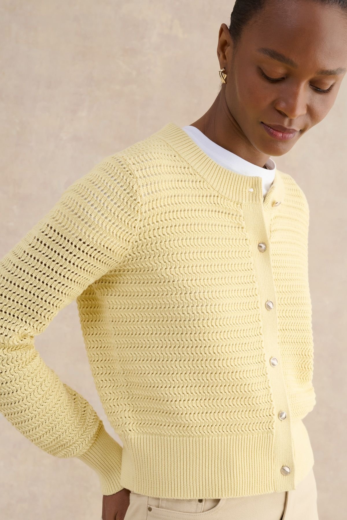 Hobbs London Hobbs London Women's Felicity Regular-Fit Cotton Cardigan in Lemon - 3